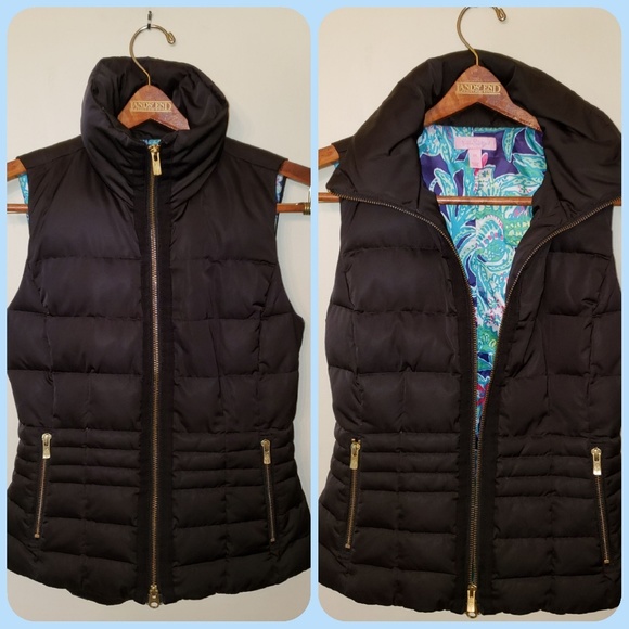 Lilly Pulitzer Jackets & Blazers - Lilly Pulitzer XS Black puffer vest w/multicolored